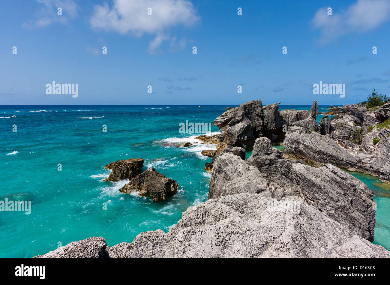 Landschaft mit Meer und Felsen im Horseshoe Bay, Bermuda Stockfoto