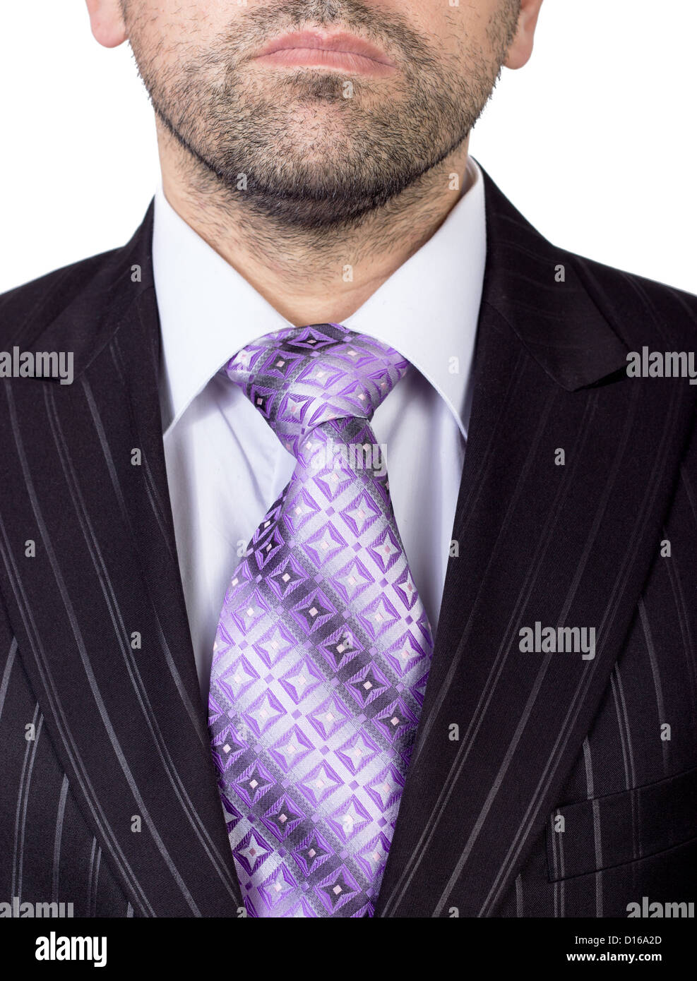 Closeup Portrait Geschäftsmann in weißem Kragen Hemd und Anzug mit Krawatte. Stockfoto