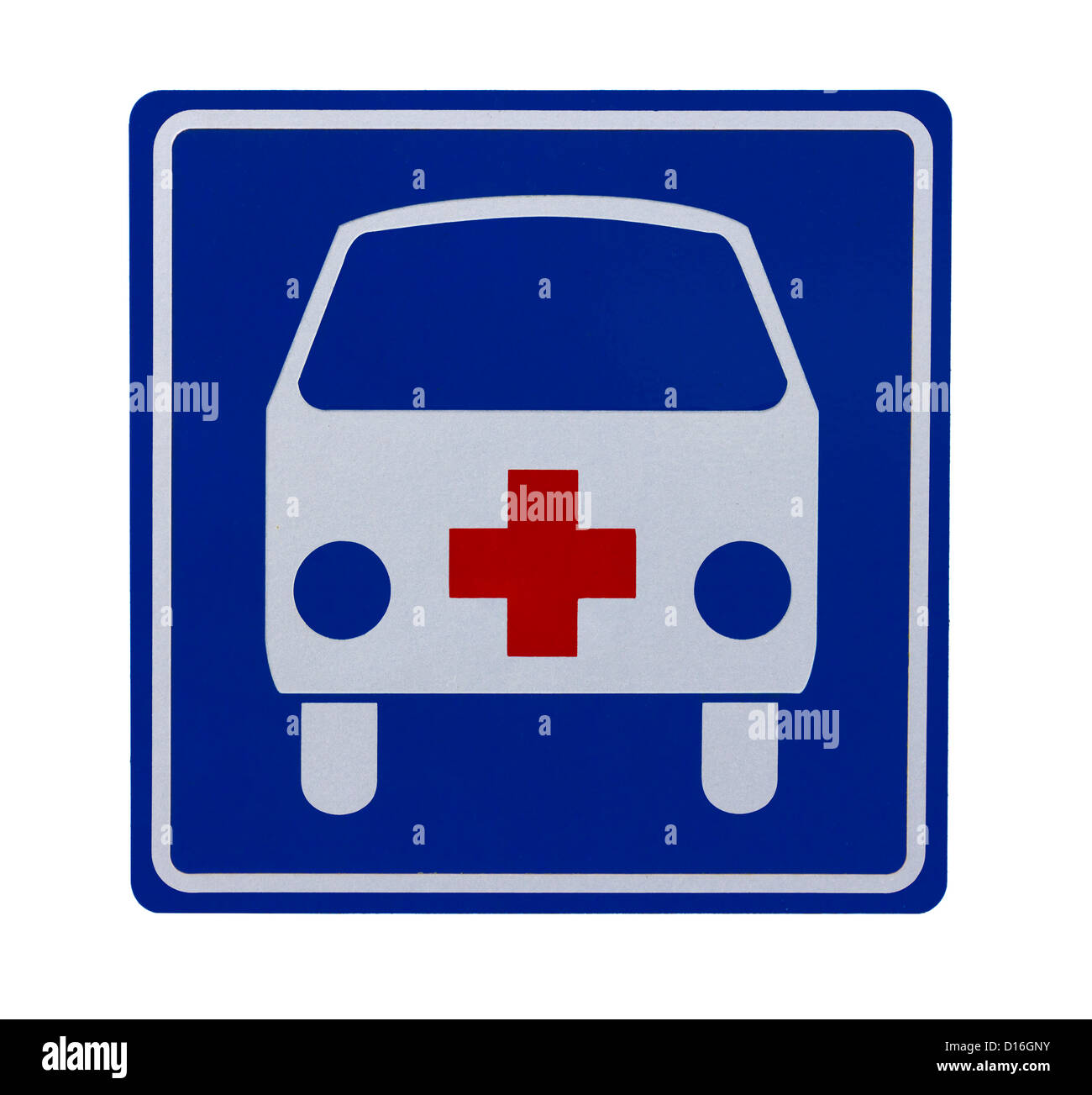 Verkehrsschild mit Krankenwagen verwendet, in der Nähe eines Krankenhauses Stockfoto