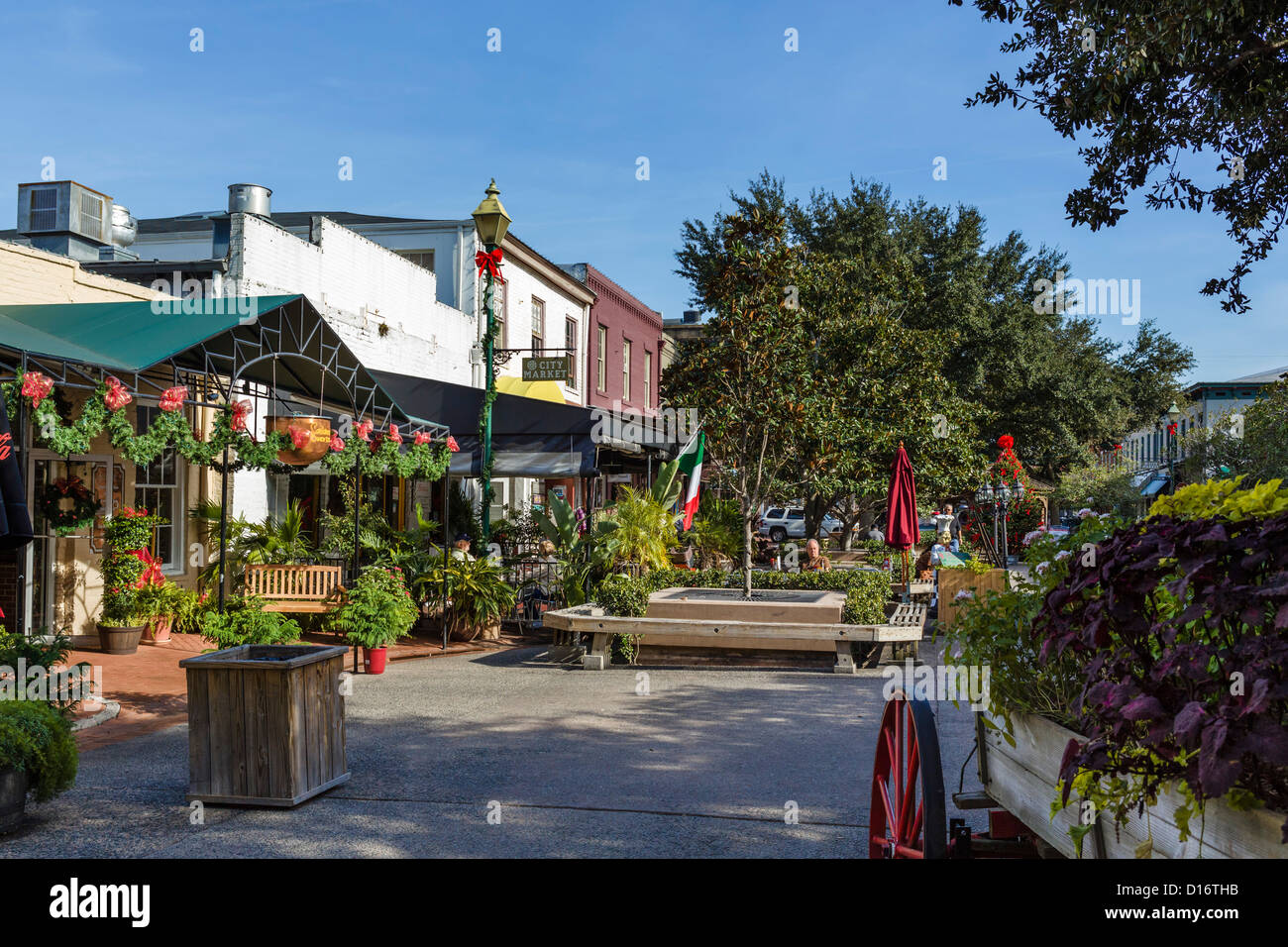 Die Stadt Marktgebiet in der historischen Innenstadt von Savannah, Georgia, USA Stockfoto