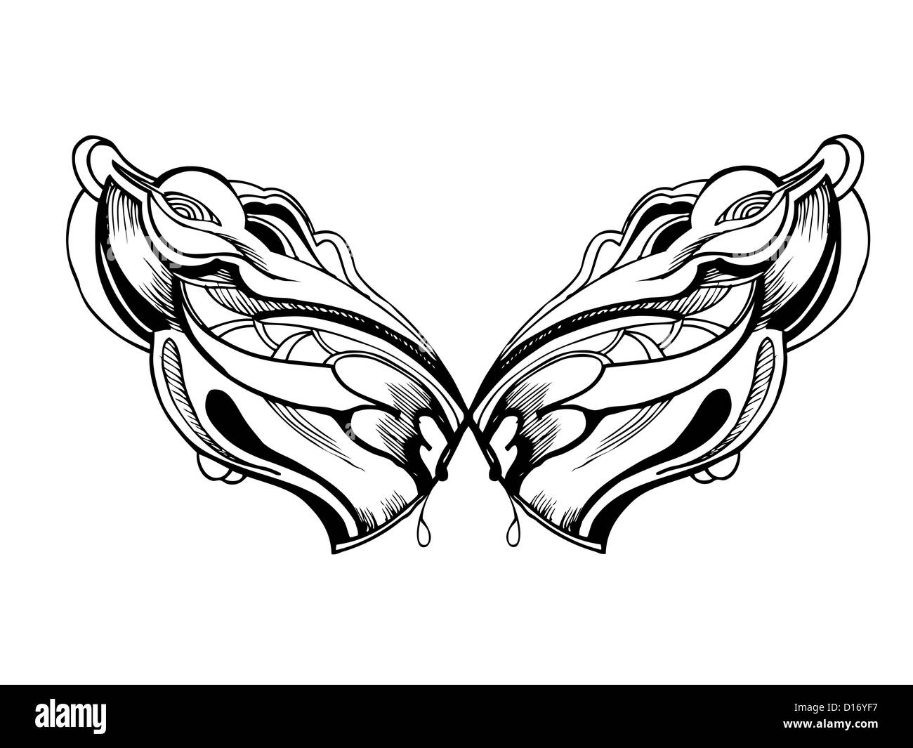 eine abstrakte Grafik-Design in schwarz und weißen Flügeln Stockfoto