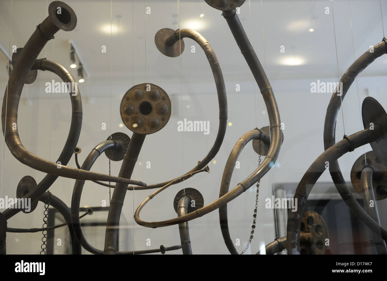 Metal Age. Luren. Die Lur Hörner sind Nordic Blasinstrumente. 1200-700 V. CHR.. Dänisches Nationalmuseum. Copenhaguen. Stockfoto