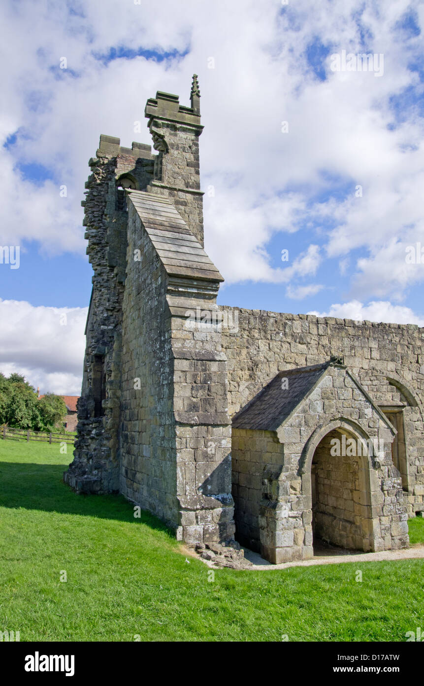 Die zerstörten Martinskirche im verlassenen Dorf Wharram Percy Stockfoto