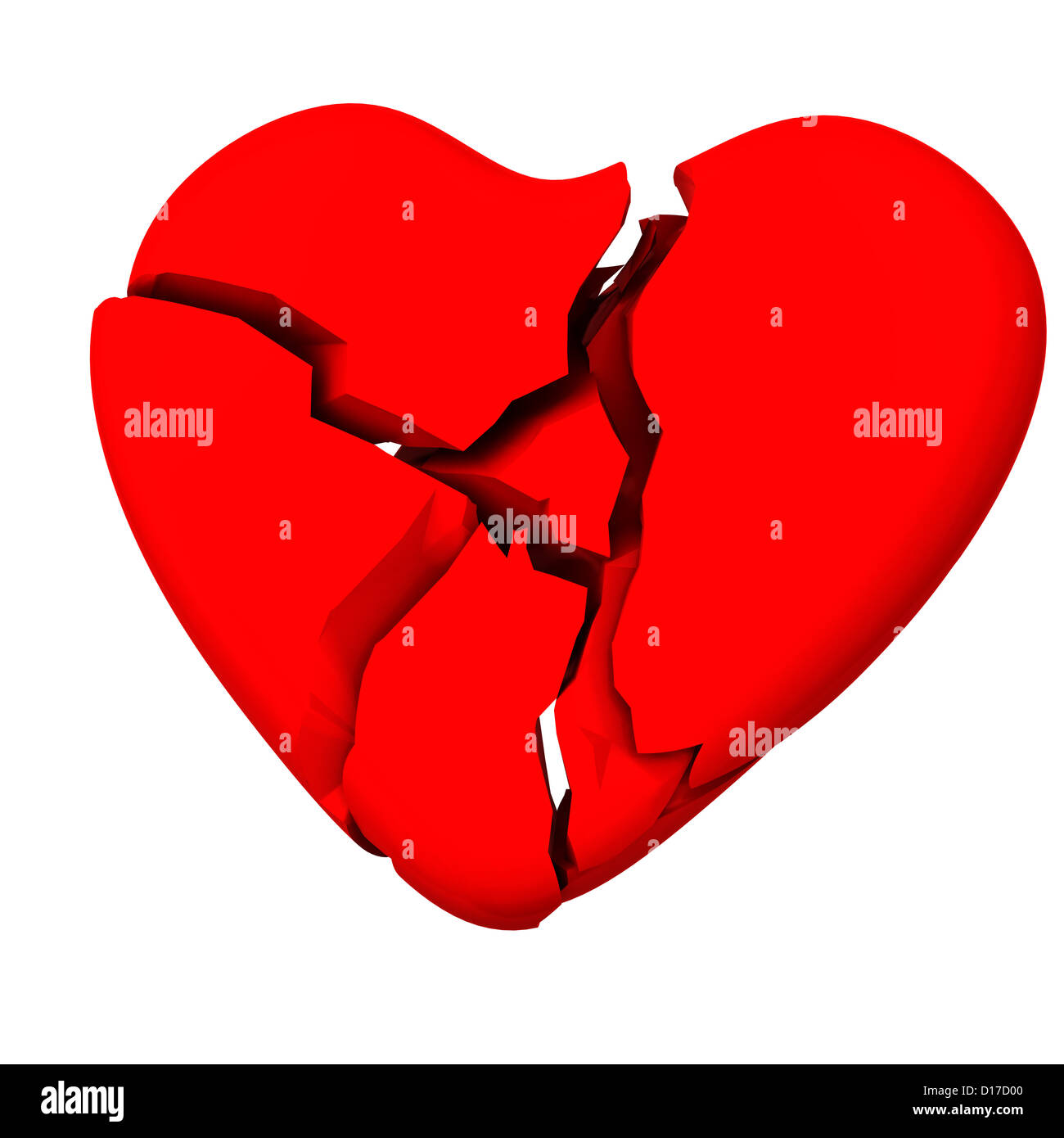 3DBild rot gebrochenes Herz, Symbol der Scheidung und traurige Liebe