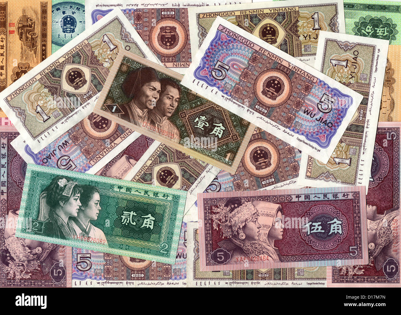 Hintergrund der alten chinesischen Yuan Geld Banknoten Stockfoto