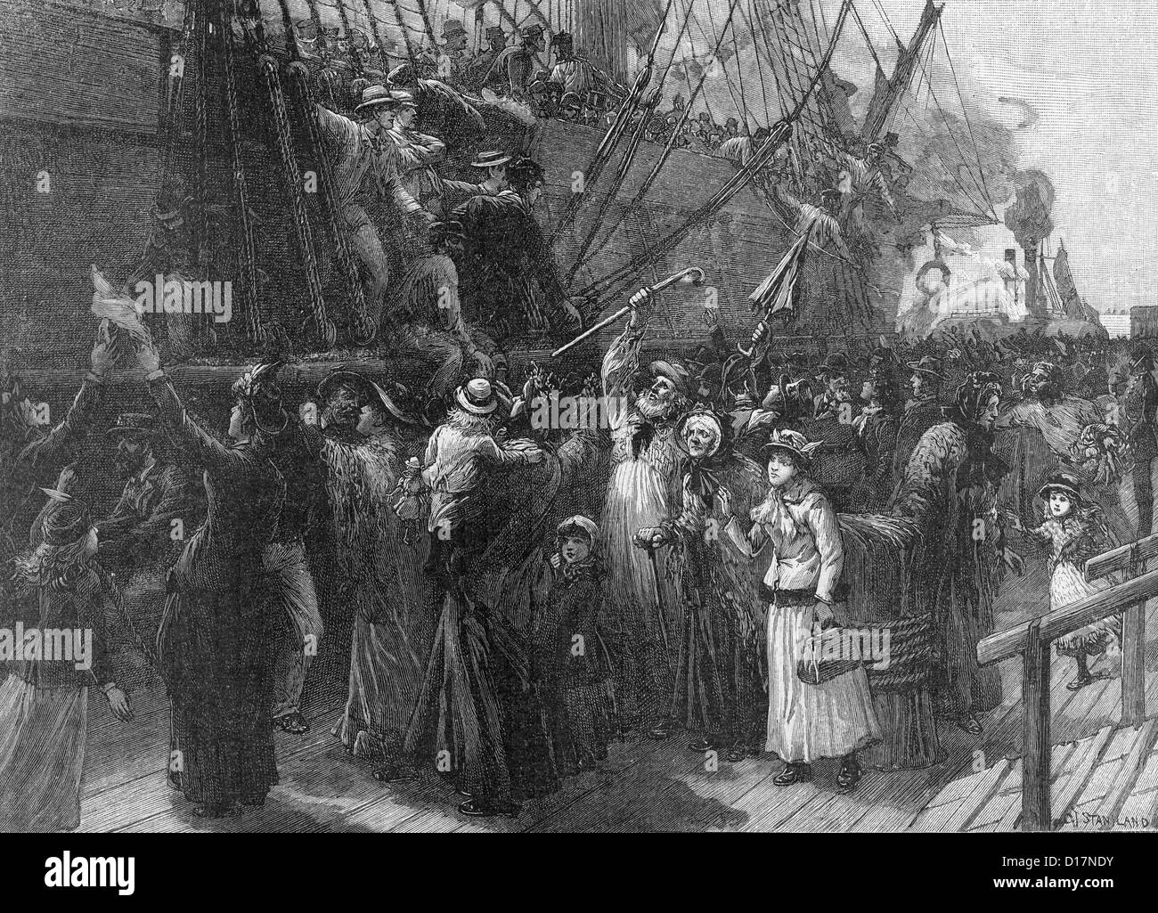 EMIGRATION sagen auf Wiedersehen, voller Auswanderer nach Australien aus einem englischen Hafen über 1860 zu versenden Stockfoto