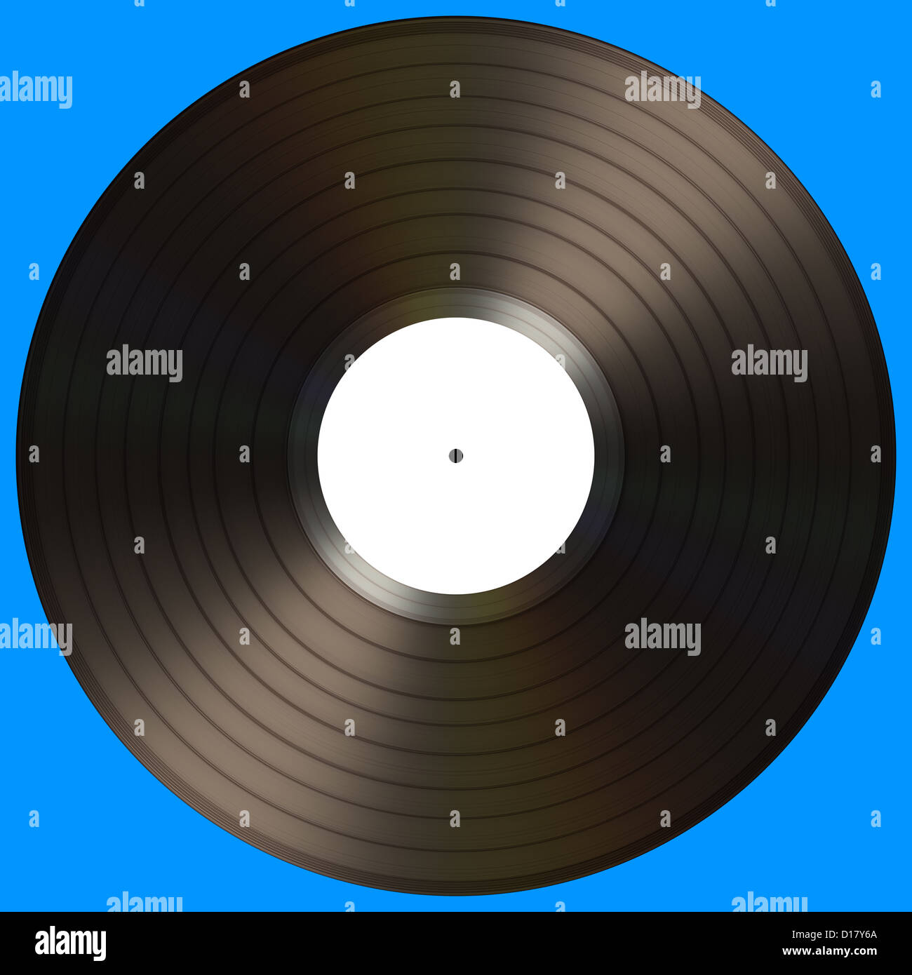 Vinyl-Schallplatte mit leere Beschriftung auf blauem Grund. Ihren Text auf dem weißen Etikett. Stockfoto