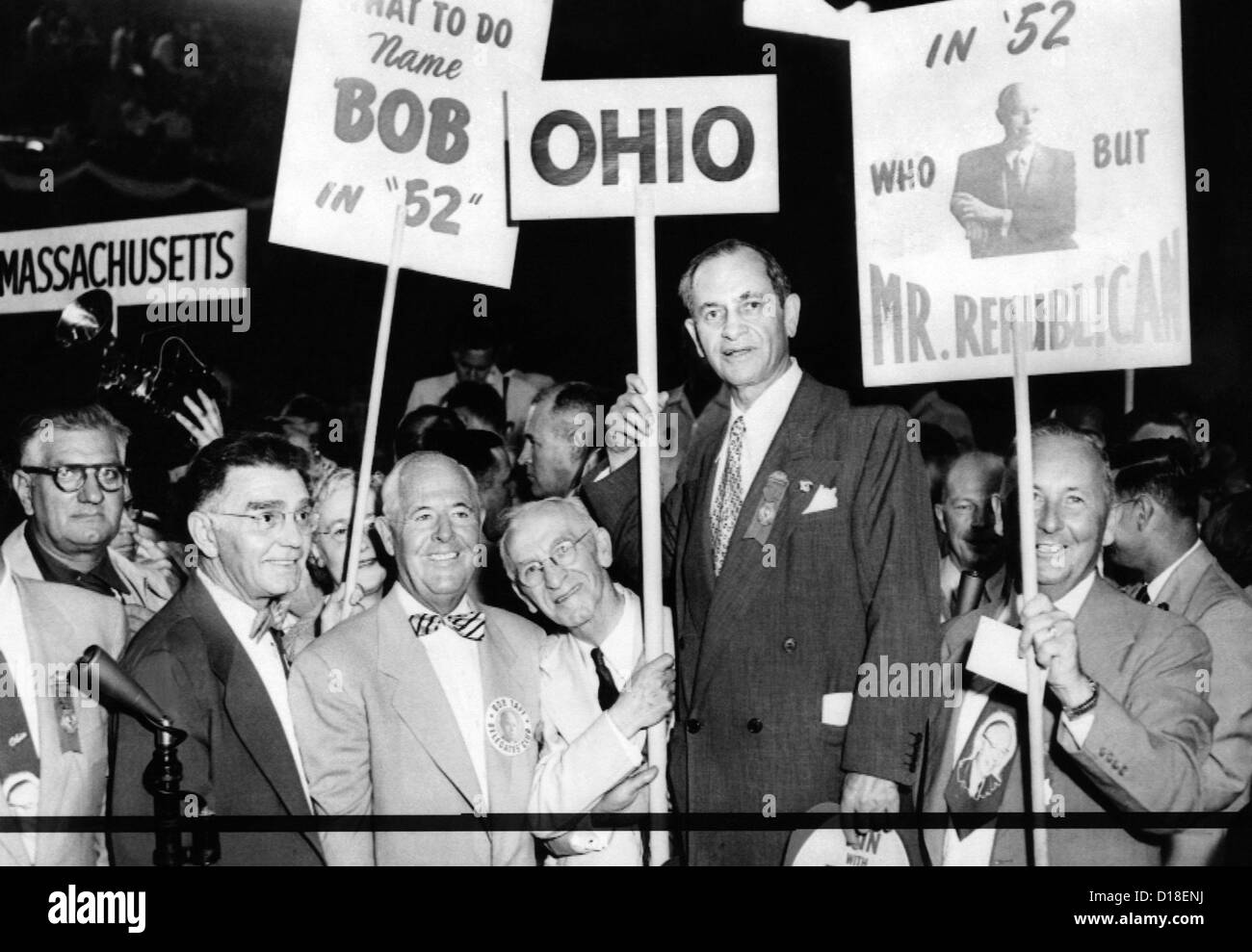 1952 Republican National Convention. Ohio-Delegation mit Zeichen zur Unterstützung der Senator Robert Taft. Die frühen Front-Running Taft Stockfoto