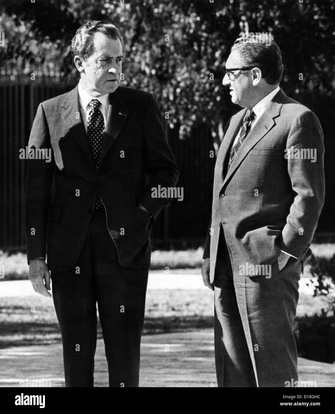 Präsident Richard Nixon mit seinem Sicherheitsberater Henry Kissinger, als die Friedensverhandlungen in Paris erreichten eine Stockfoto