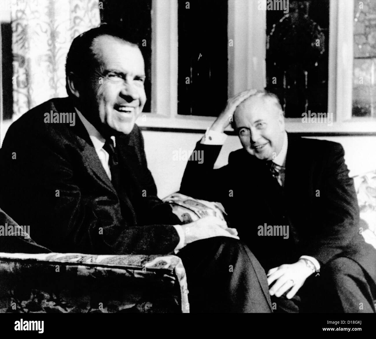 Präsident Richard Nixon trifft sich mit britischen Premierminister Harold Wilson. Sie waren in Chequers, dem offiziellen Landsitz Stockfoto