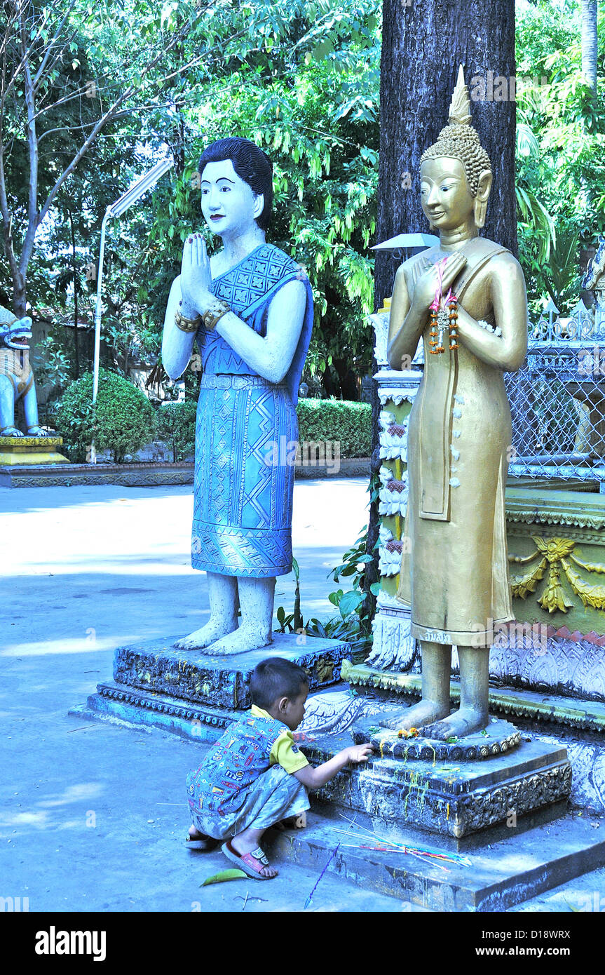 Statuen Wat Si Muang Tempel Vientiane Laos Stockfoto