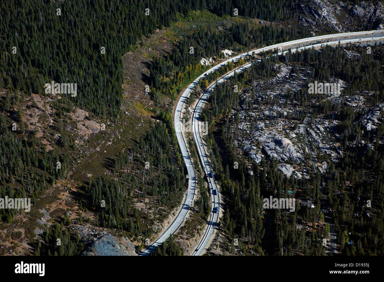 Luftaufnahme interstate i-80 Sierra Mountains Kalifornien Stockfoto