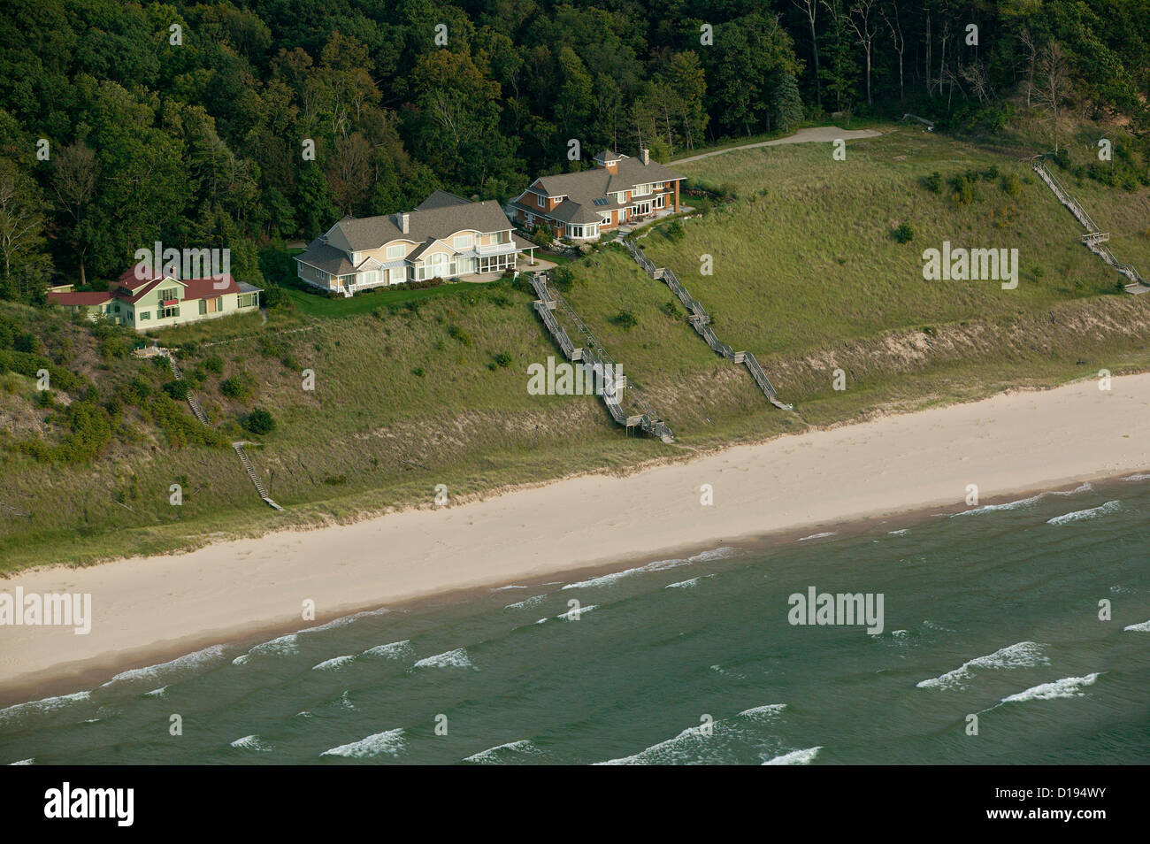 Luftbild See Häuser Michigan Küstenlinie, Lake Michigan Stockfoto