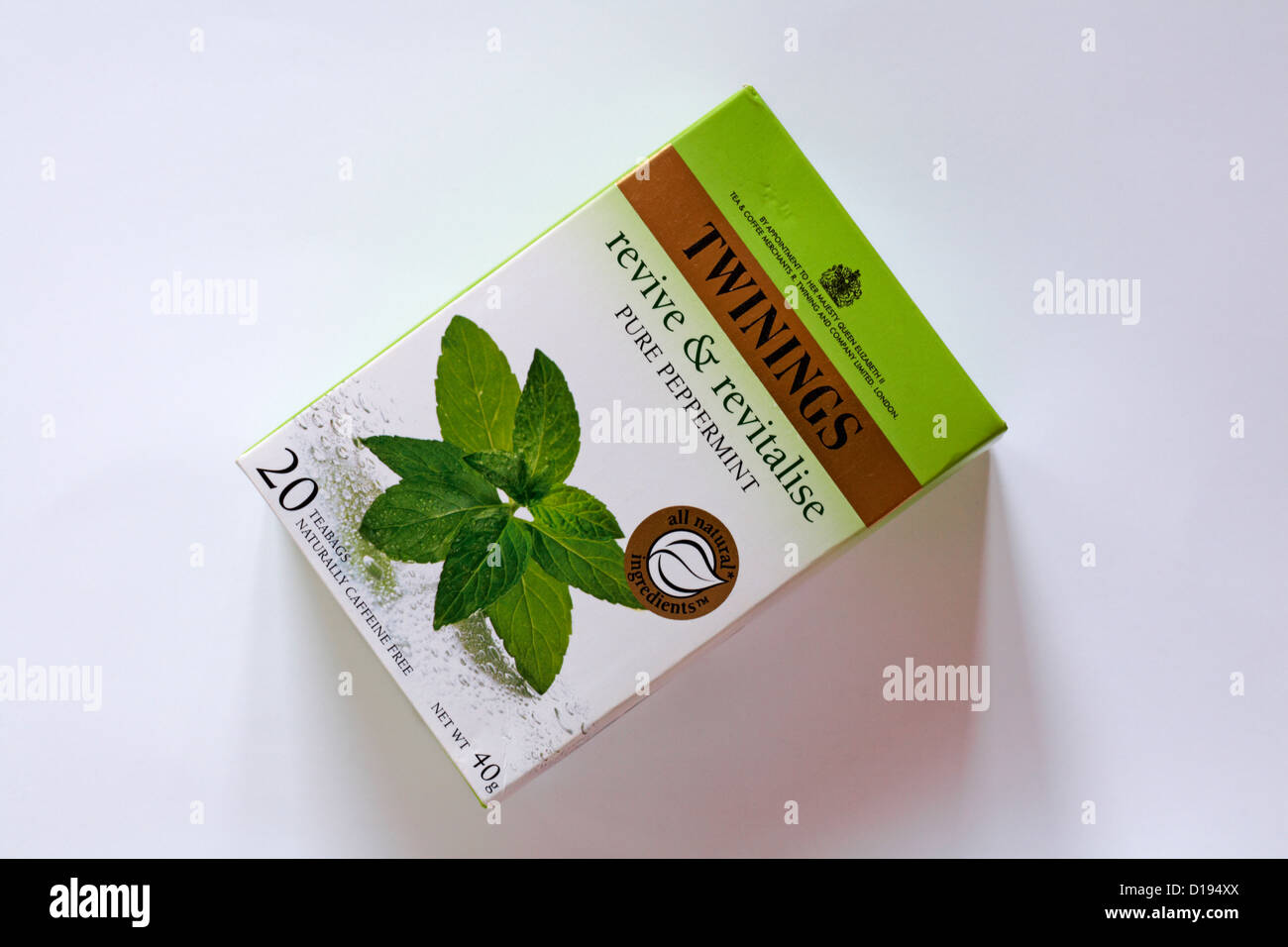 Twinings Teebeutel Teebeutel - Revive & pure Peppermint auf weißem Hintergrund beleben Stockfoto