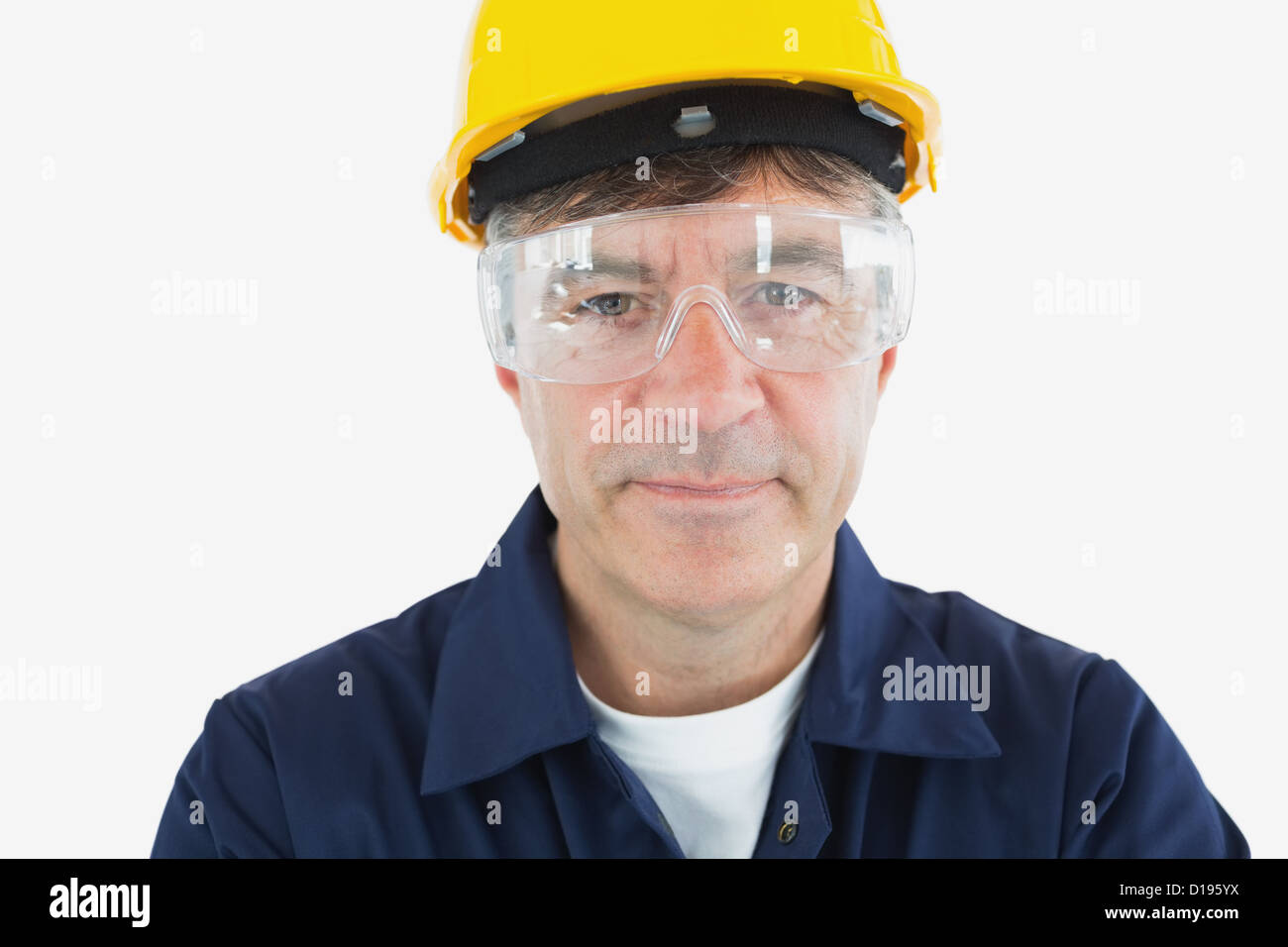 Techniker, die das Tragen von Schutzbrille und hardhard Stockfoto