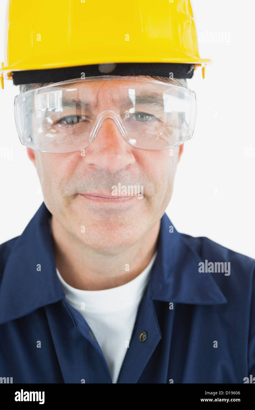 Zuversichtlich Techniker Protetive Brillen-und Bauarbeiterhelm Stockfoto