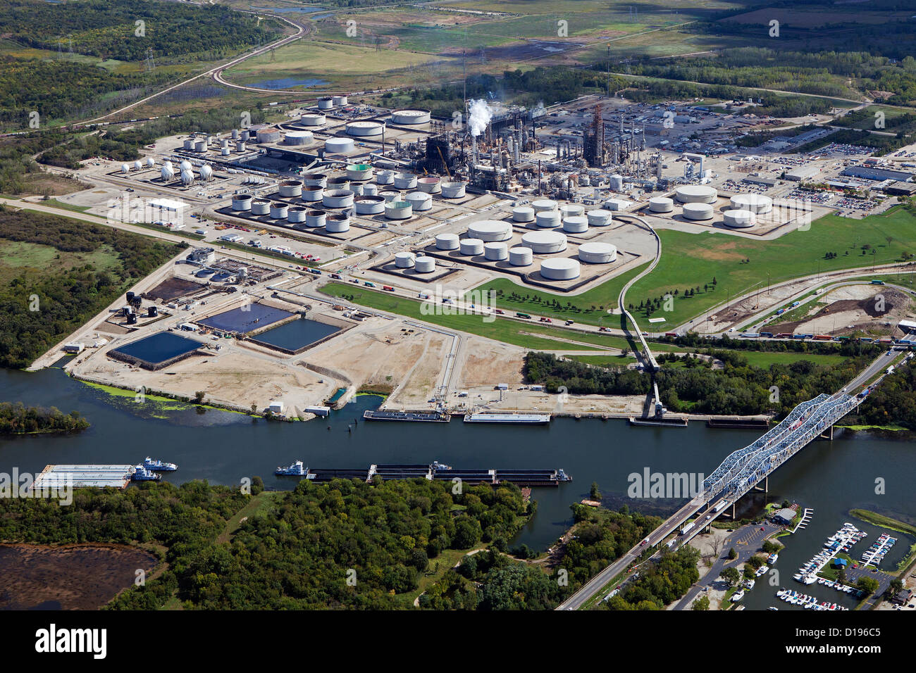 Luftaufnahme Exxon Mobil Raffinerie Joliet, Channahon, Illinois Stockfoto