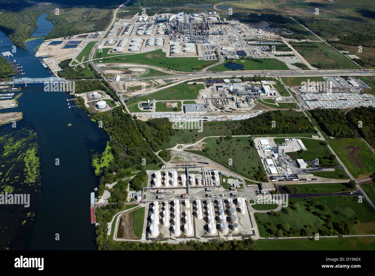 Luftaufnahme Exxon Mobil Raffinerie Joliet, Channahon, Illinois Stockfoto