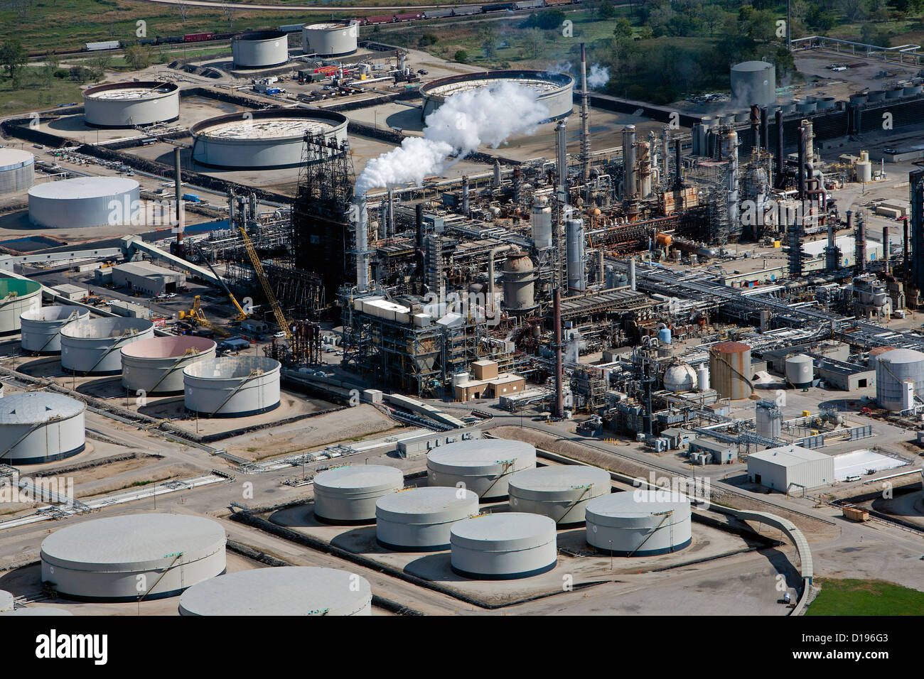 Luftaufnahme Exxon Mobil Raffinerie Joliet, Channahon, Illinois Stockfoto