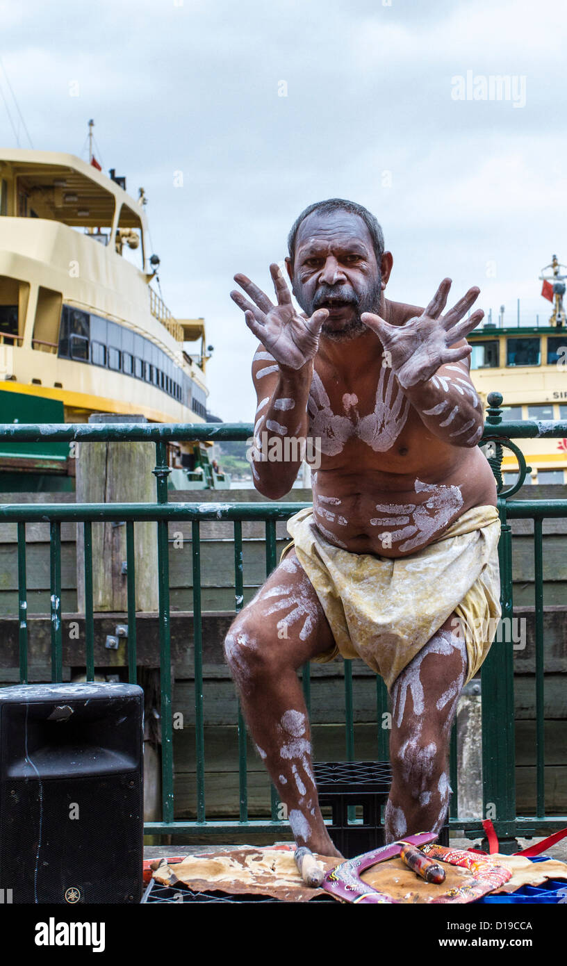 Traditionelle Aboriginal Entertainer Circular Quay Sydney Australien Stockfoto