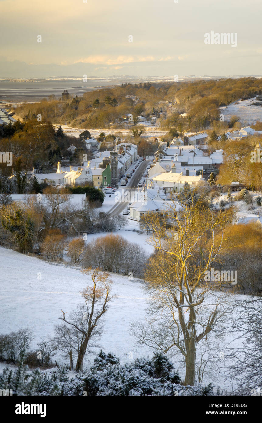Torhaus der Flotte im Winterschnee, Dumfries & Galloway, Schottland Stockfoto