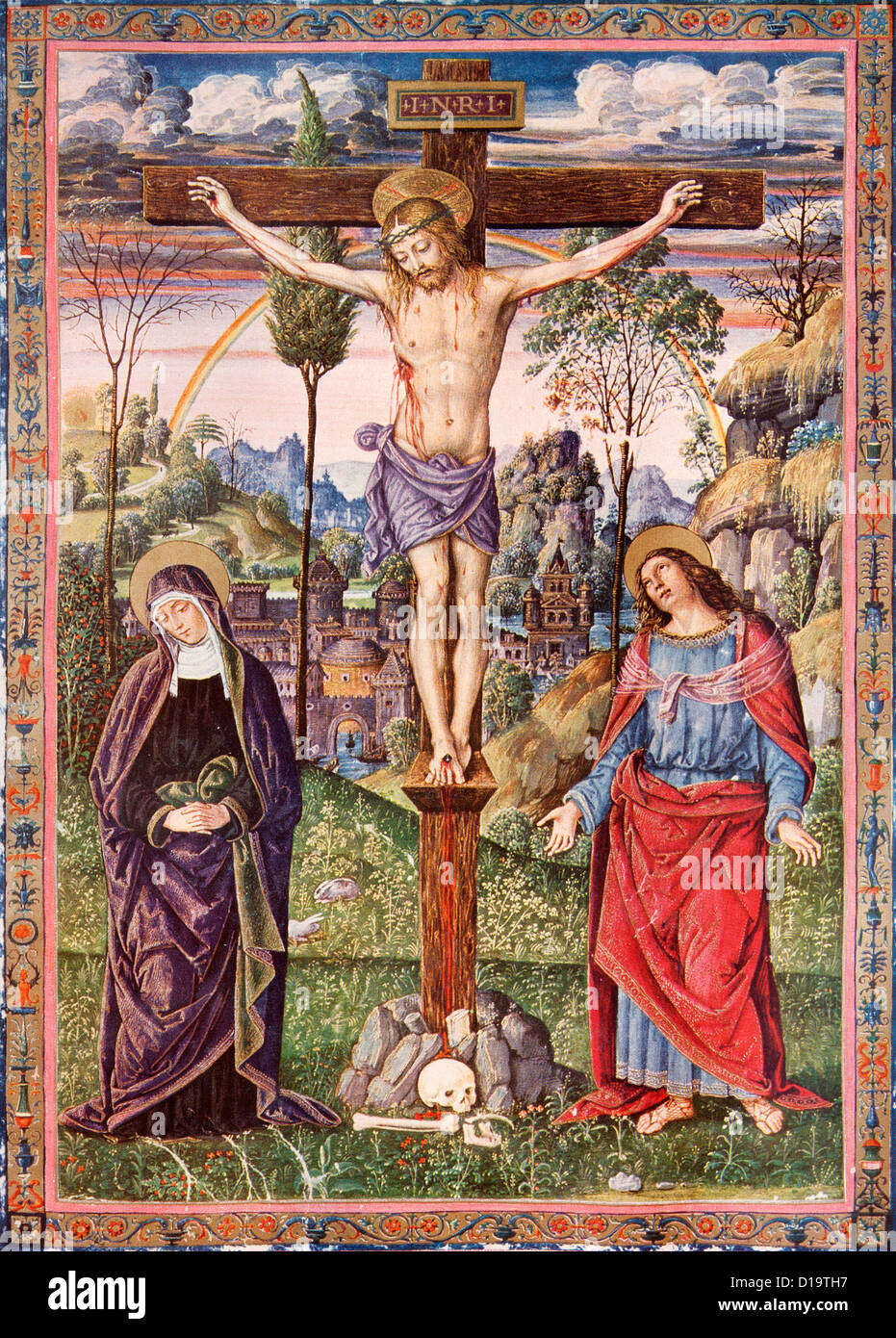 Slowakei - 1937: Kreuzigung Jesu - Jungfrau Maria und Johannes der Evangelist. Stockfoto