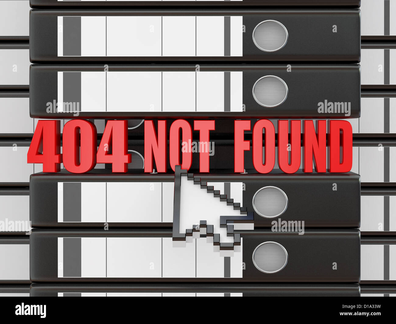 Fehler 404. Datei nicht gefunden. Bindemitteln. 3D Stockfoto