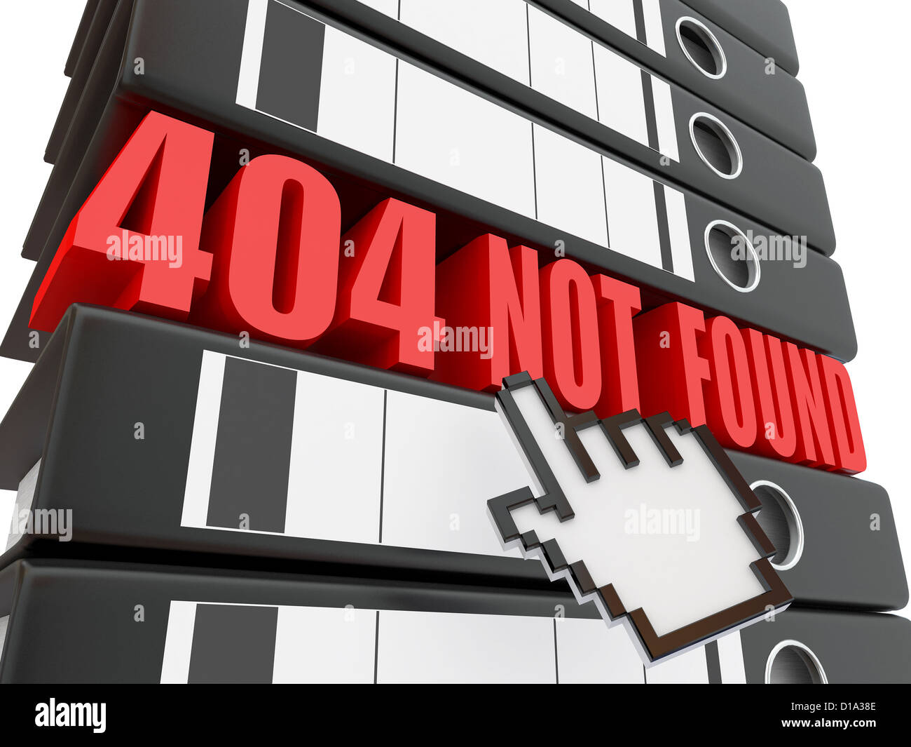Fehler 404. Datei nicht gefunden. Bindemitteln. 3D Stockfoto