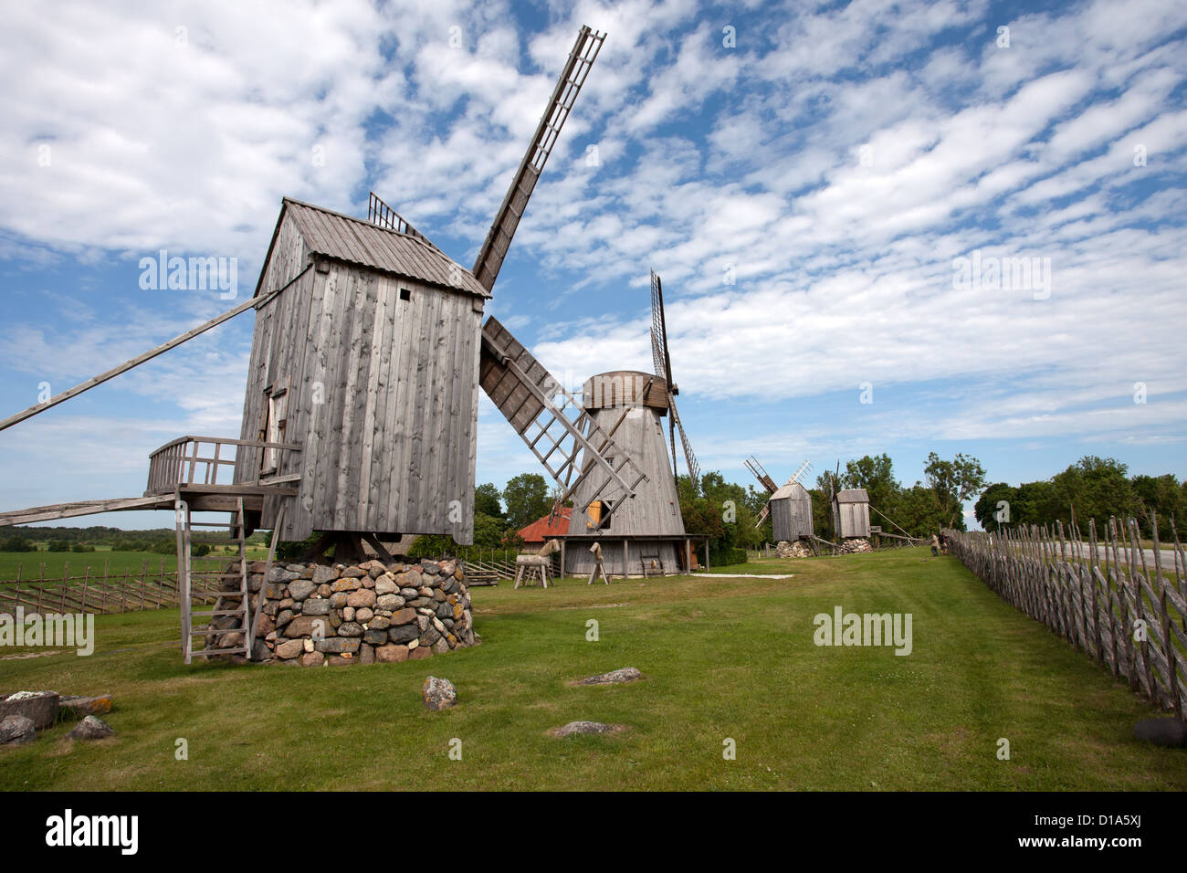 Saaremaa: Angla: alte Windmühlen Stockfoto