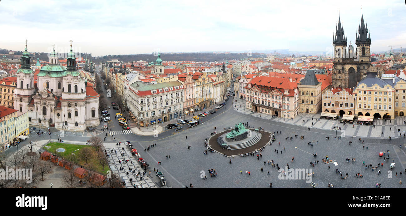 Panorama Antenne Blick auf die Altstadt Altstädter Ring, Prag, Tschechische Republik Stockfoto