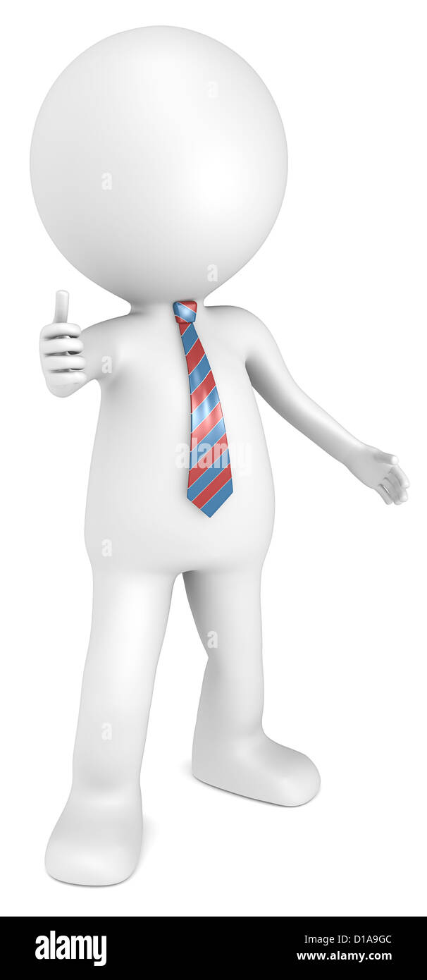 mögen. 3D wenig menschlichen Charakter The Boss zeigt Daumen nach oben. Rote und blaue Krawatte. Menschen-Serie. Stockfoto