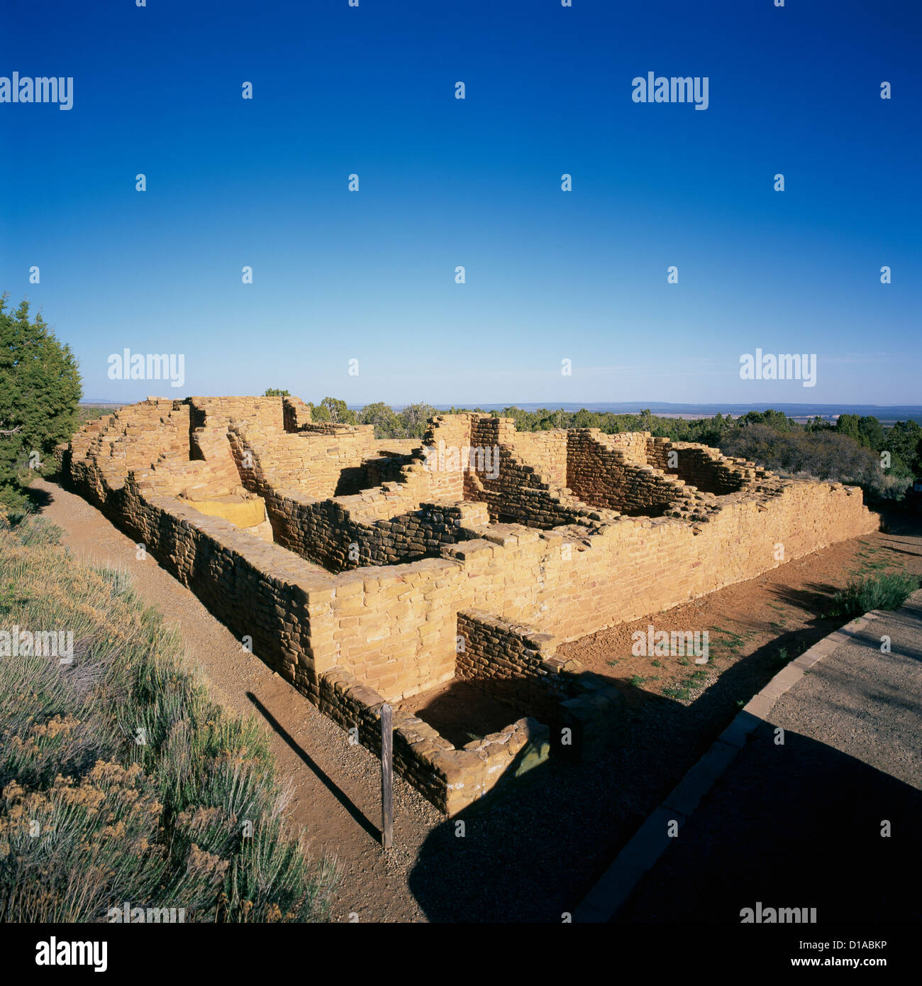 Mesa Verde Nationalpark, Colorado, USA - Ahnen Pueblo Anasazi aka Wohnung und Ruinen - weit View House bei weitem Anzeigen von Websites Stockfoto