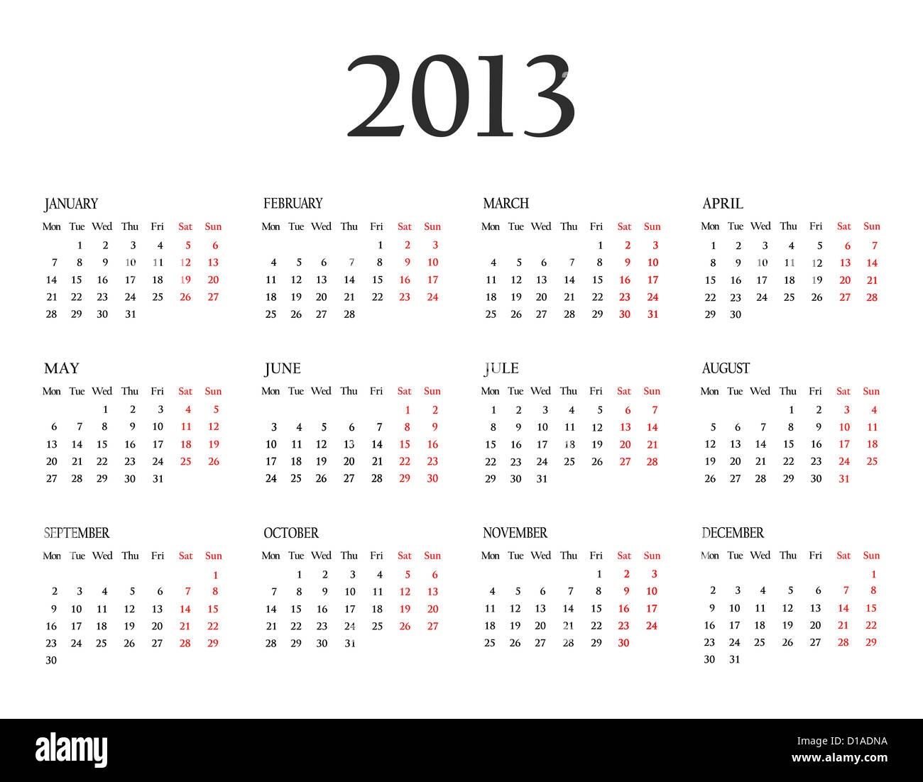 Vorlage Kalender 2013 für Design. Stockfoto