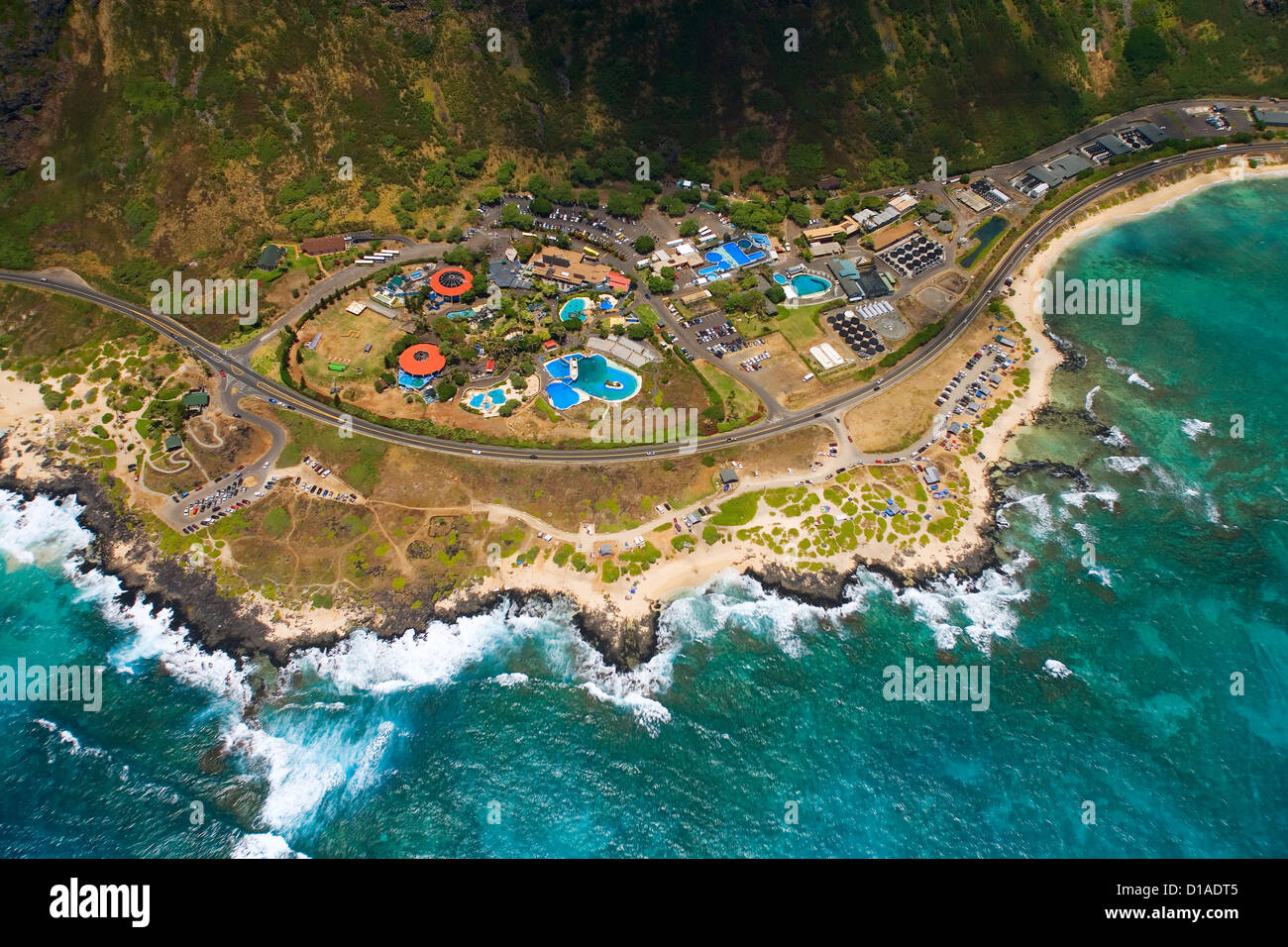 Hawaii, Oahu, Luftaufnahme von Sea Life Park und Makapu Strand. Stockfoto