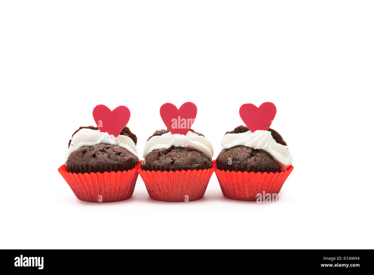 Drei Valentinstag Schokolade cupcake Stockfoto