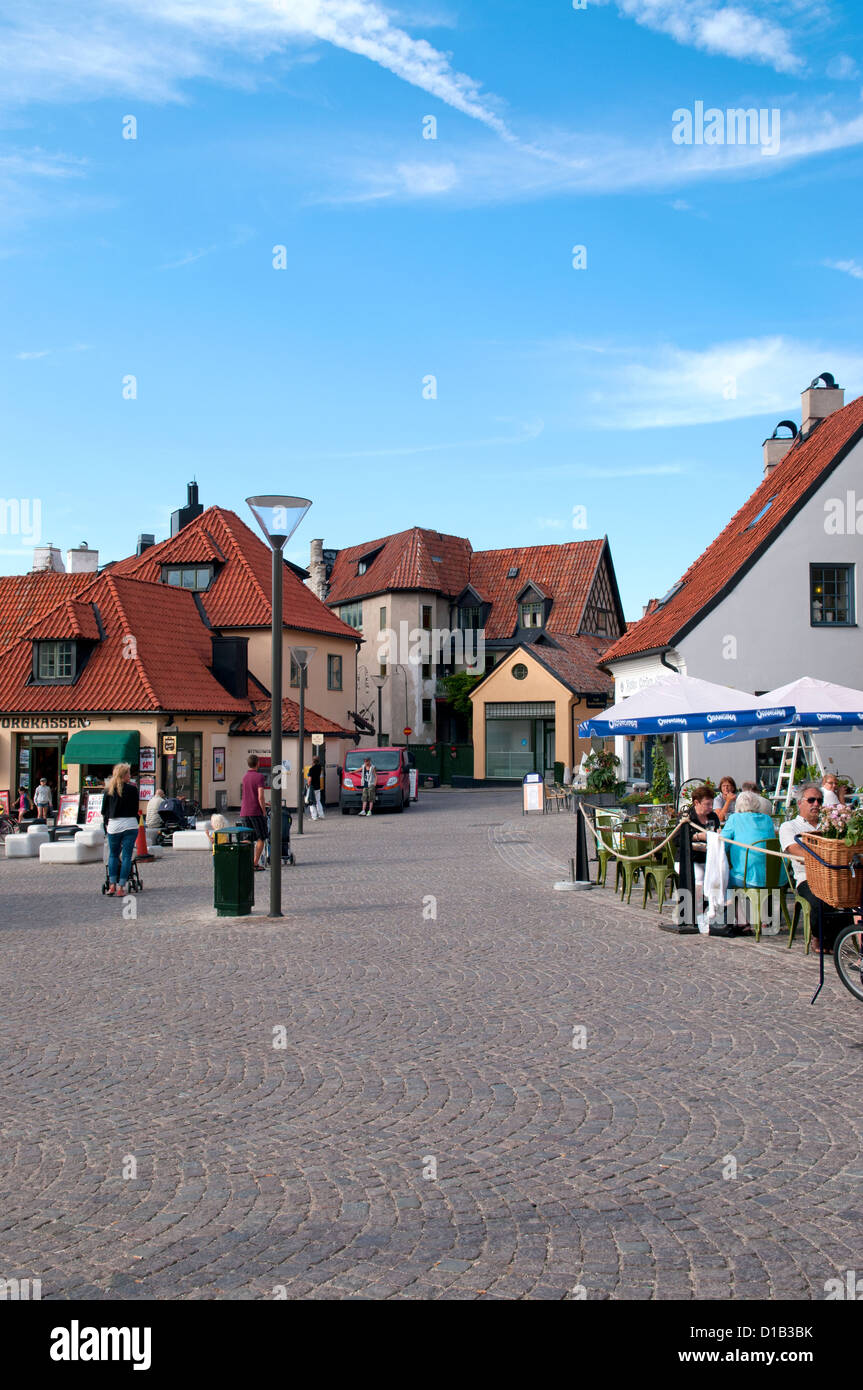 Stortorget, dem Hauptplatz, in der mittelalterlichen Stadt Visby auf der Insel Gotland in Schweden Stockfoto