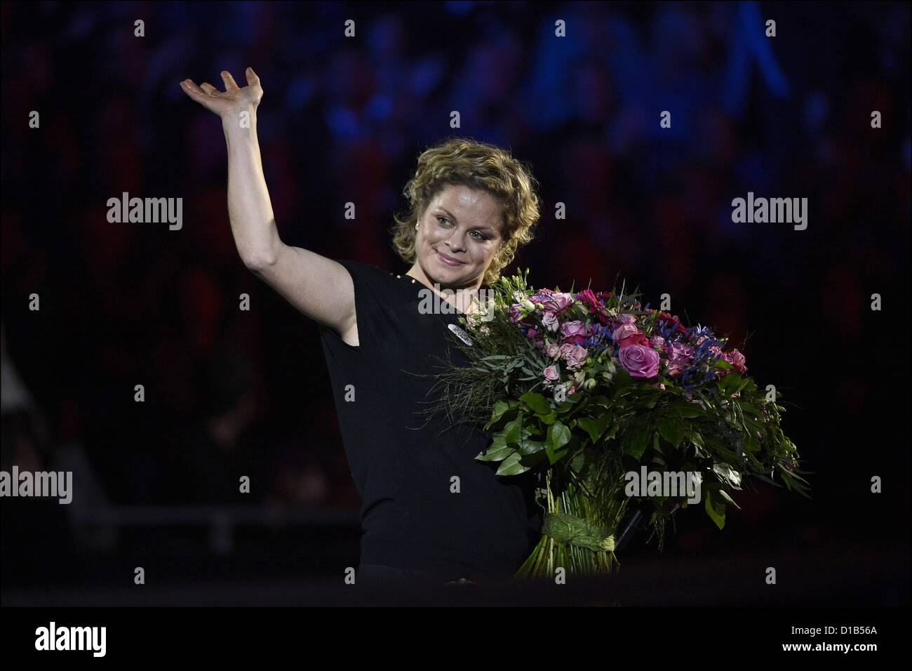 12.12.2012. Antwerpen, Belgien.   Kim Clijsters. Kim Clijsters Thank Tour für Fans spielte Clijsters ein letztes Spiel gegen Venus Williams und ein Doppel-Match mit ihrer Freundin Amelie Mauresmo gegen Venus Williams und Kirsten Flipkens Stockfoto