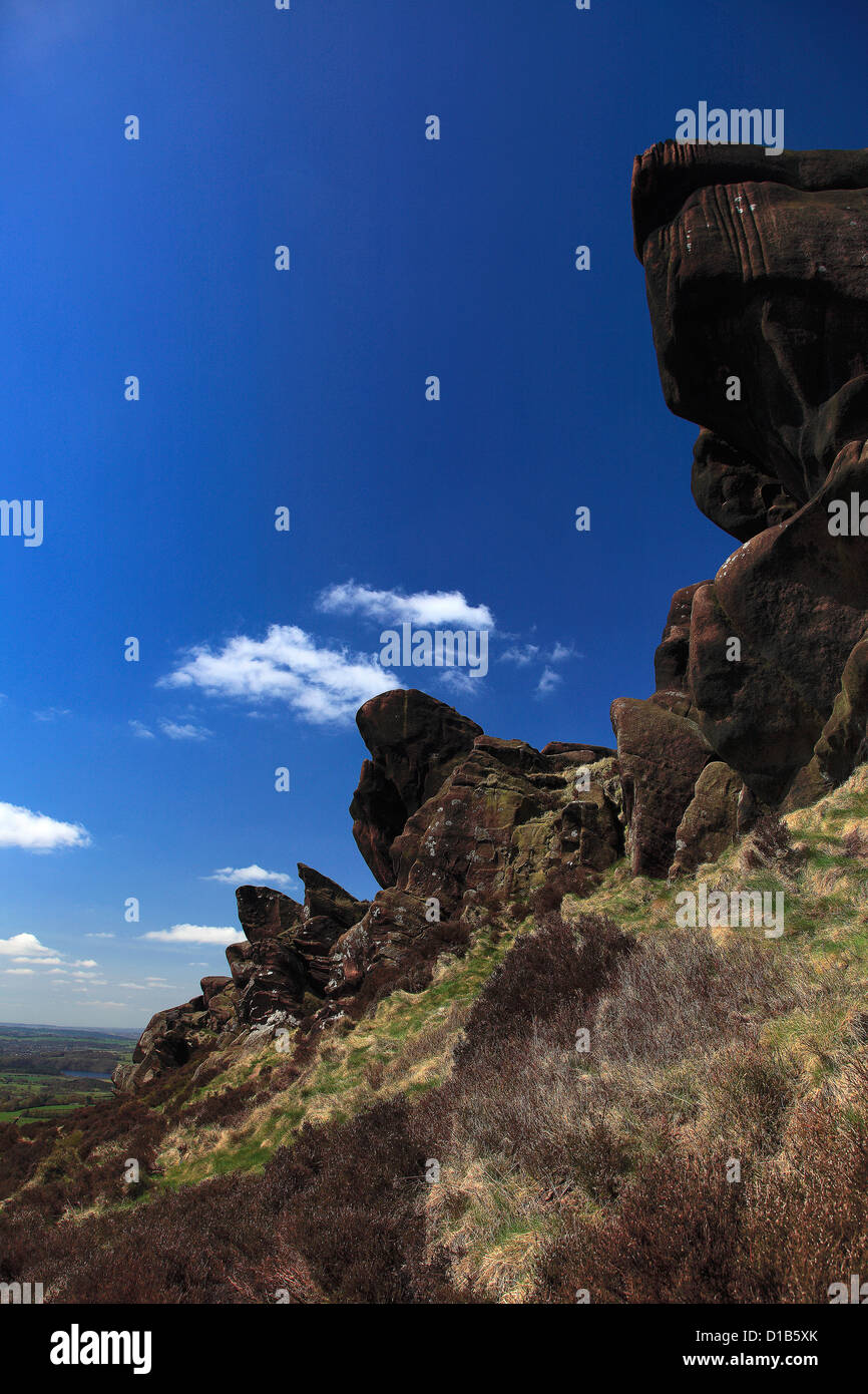 Sommer-Blick auf die Felsformationen des Ramshaw Felsen, Staffordshire, England, UK Stockfoto