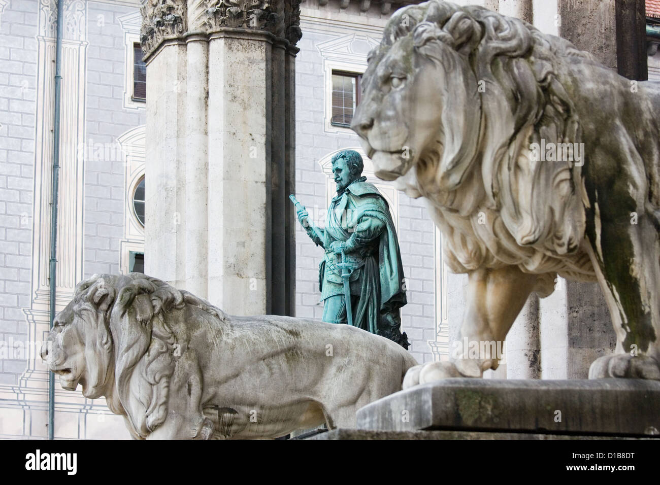 München, Statue von Graf Tilly auf die Feldherrnhalle Odeonsplatz Stockfoto