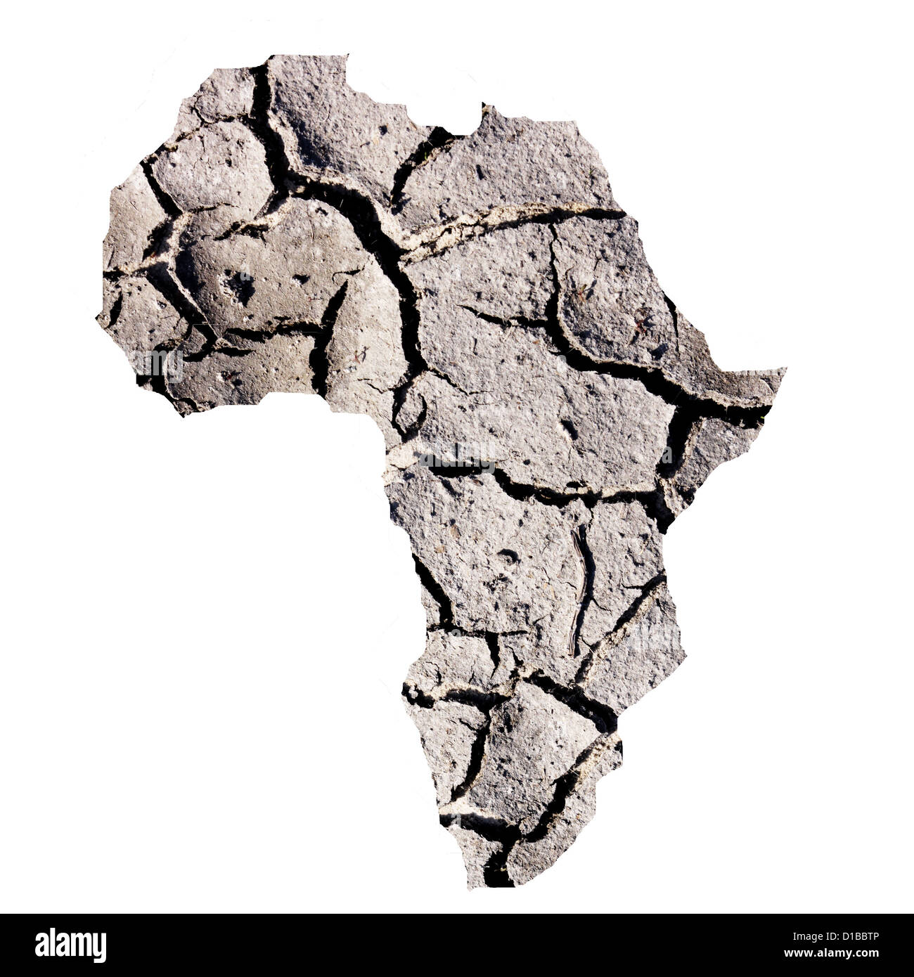 Afrika-Kontinent Overlay auf trockene rissige Erde für einen trockenen Konzept Stockfoto
