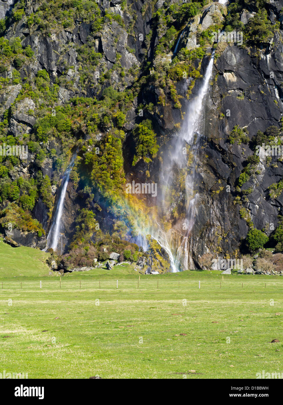 Anzeigen von wishbone fällt, Harris Berge, entlang der matukituki River, in der Nähe von Mt Aspiring Nationalpark und Wanaka, Neuseeland Stockfoto