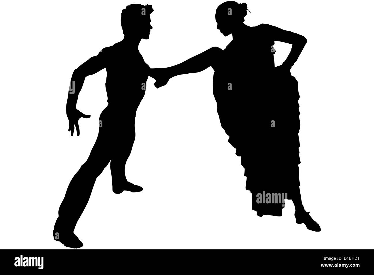 Silhouette Mann und Mädchen in der Pose des Flamenco Tanz Stockfoto