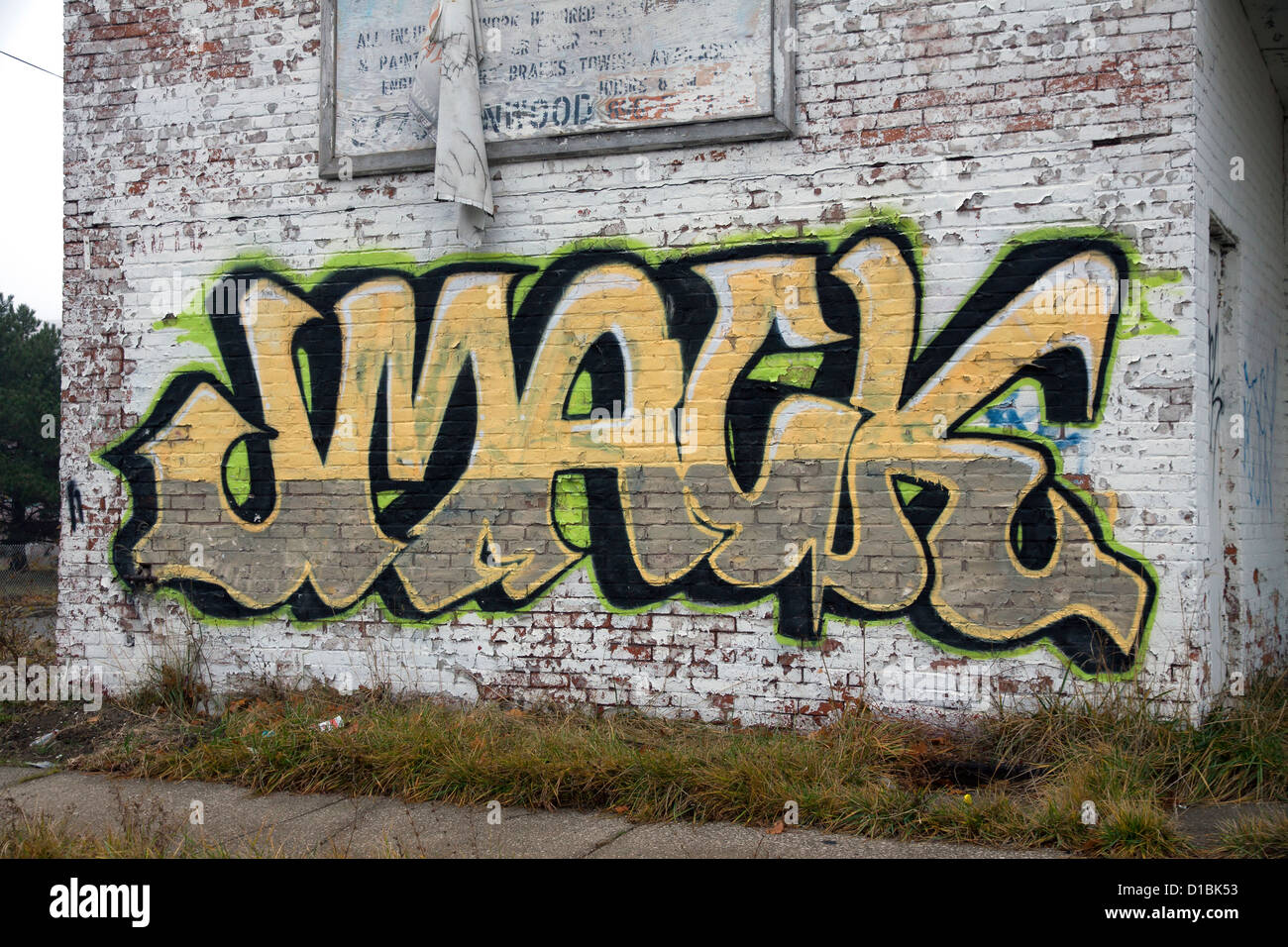 Graffiti an leer stehenden Gebäude Detroit Michigan USA Stockfoto