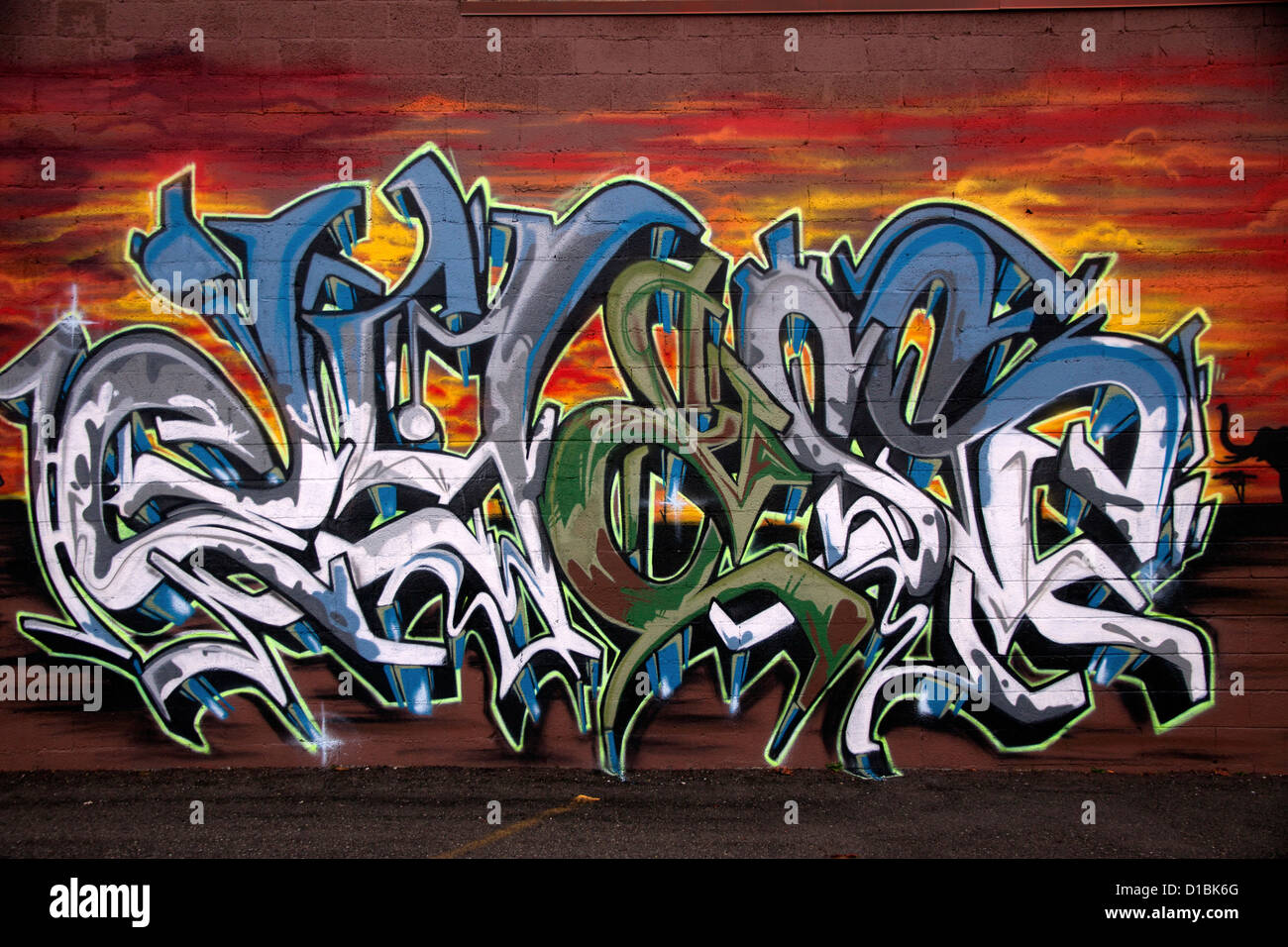Graffiti an leer stehenden Gebäude Detroit Michigan USA Stockfoto