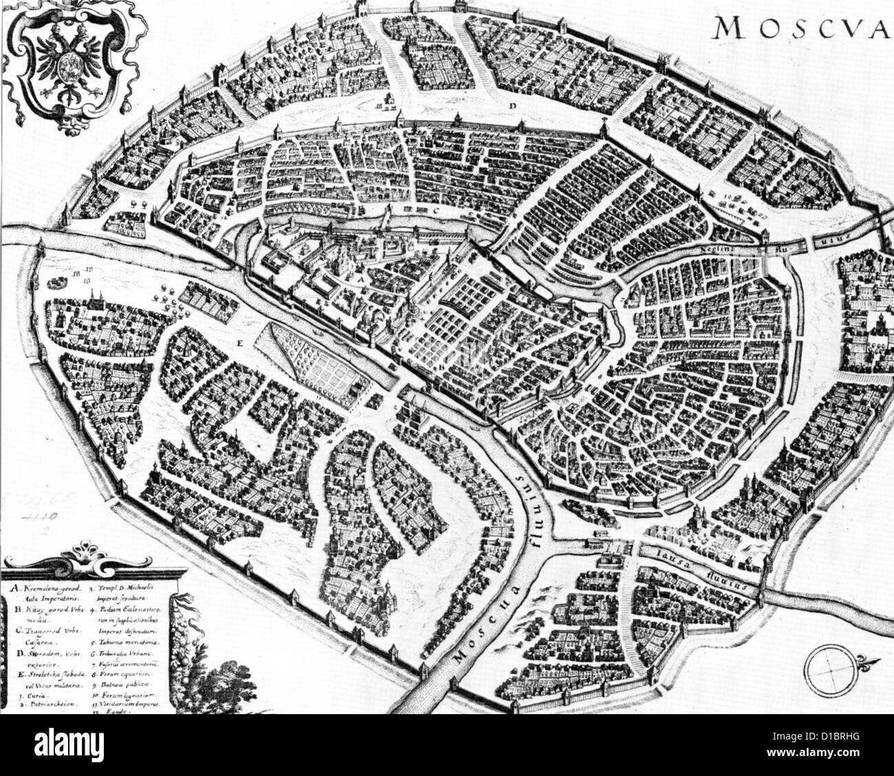 Moskau-Gravur in Matthaus Merians Atlas Geographicus et Topographicus veröffentlicht im Jahre 1643 Stockfoto
