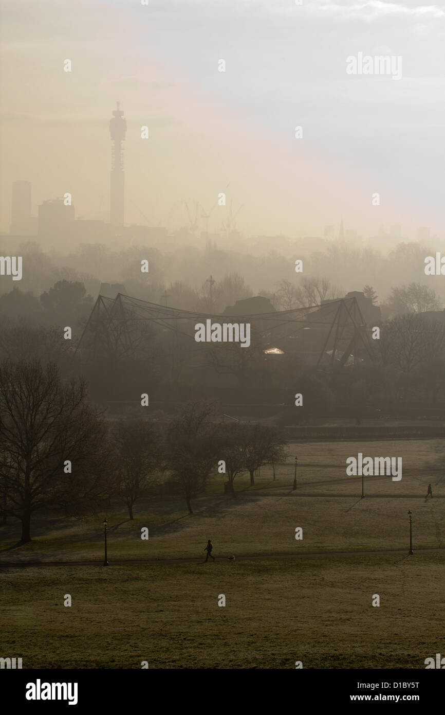 Frost und Nebel quer durch London angesehen von Primrose Hill, London, 14. Dezember 2012 in London, Großbritannien Stockfoto