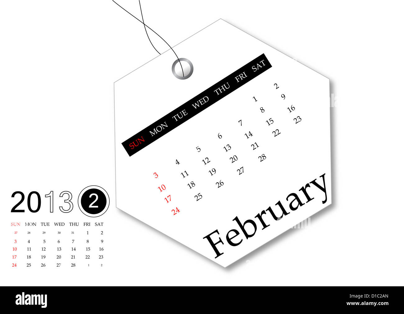 Februar 2013 Kalender für Tag design Stockfoto