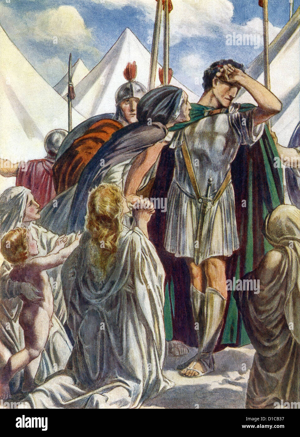 Römische Patrizier Coriolanus begünstigt die Patrizier und wurde aus Rom verbannt. Seine Mutter und seine Frau bat ihn später nach Ersatz Rom Stockfoto