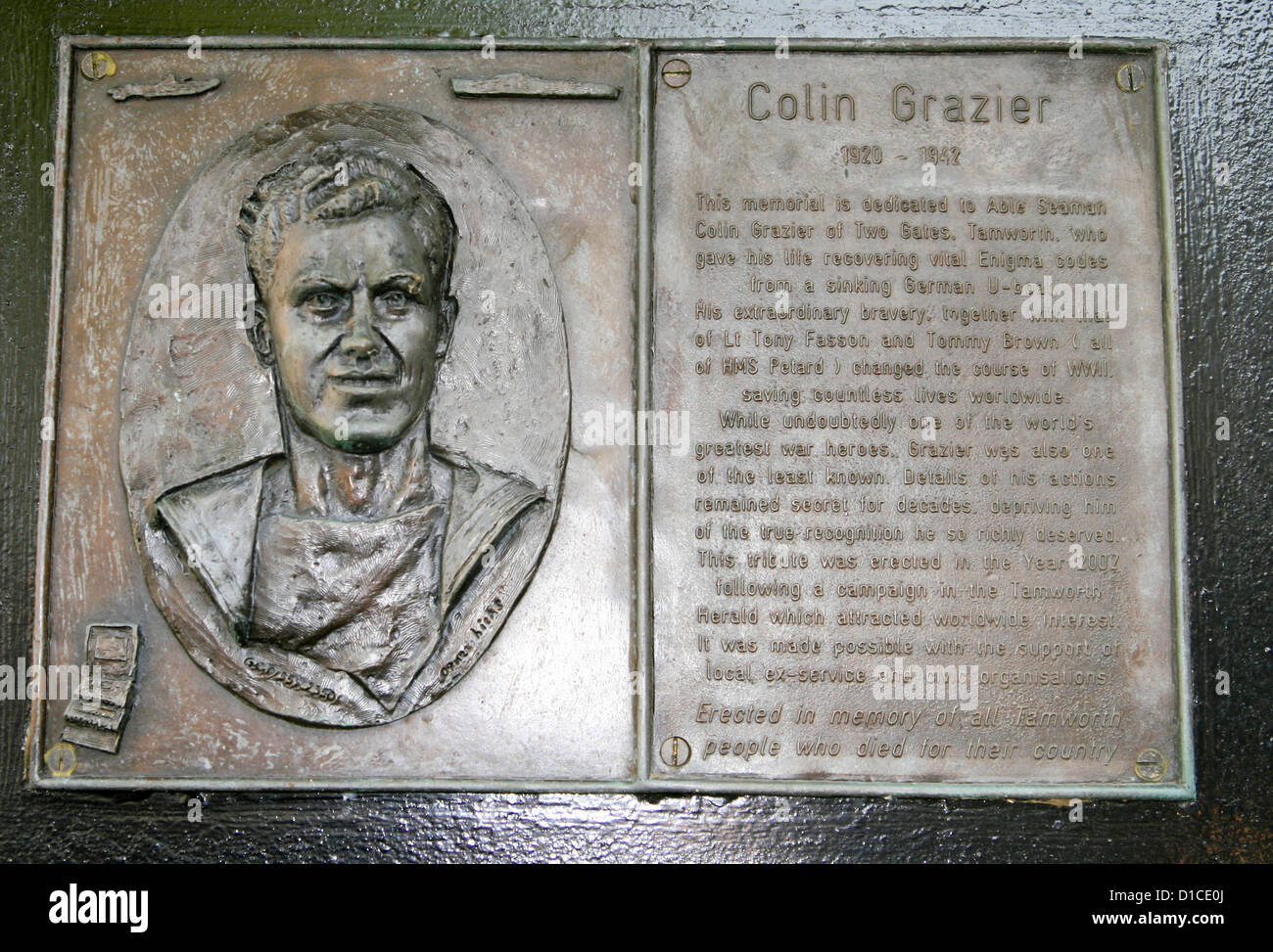 Colin Grazier Enigma-Code Helden Denkmal Tamworth Staffordshire England UK Stockfoto
