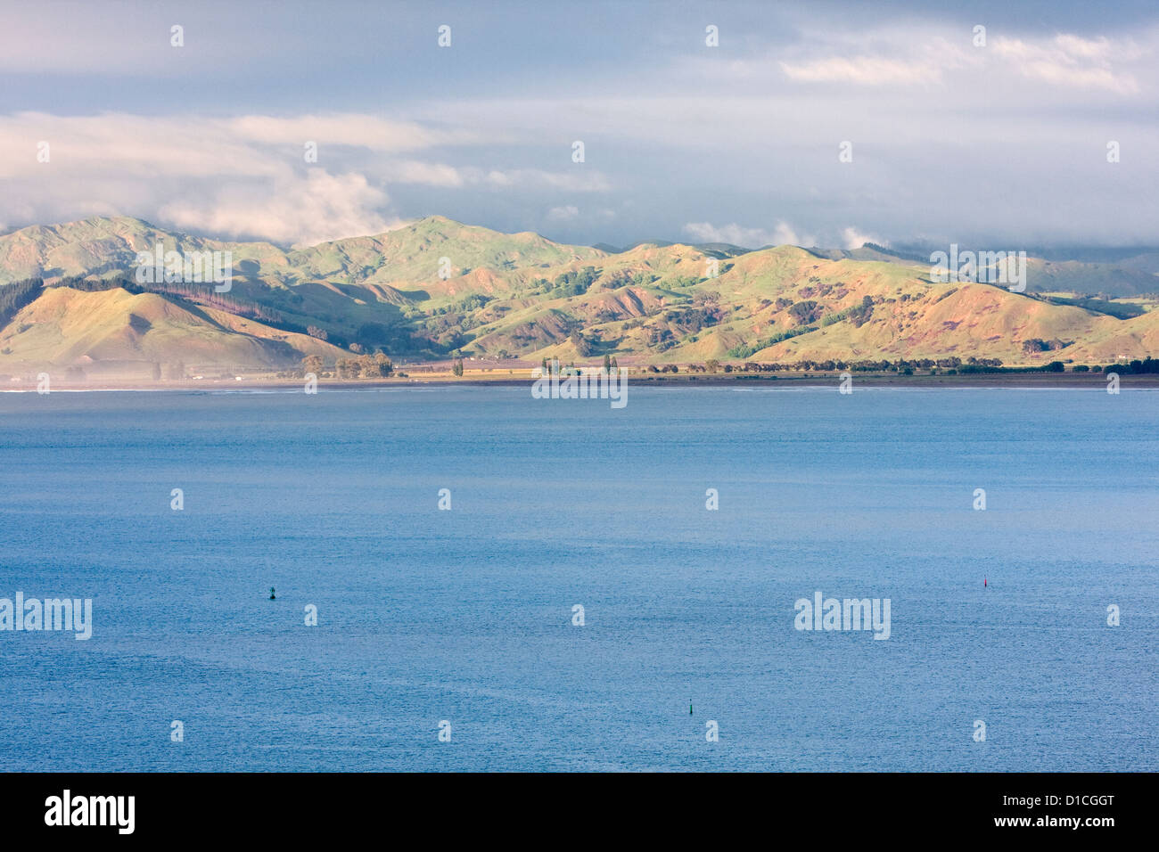 Blick über Poverty Bay, Gisborne, Nordinsel, Neuseeland. Stockfoto